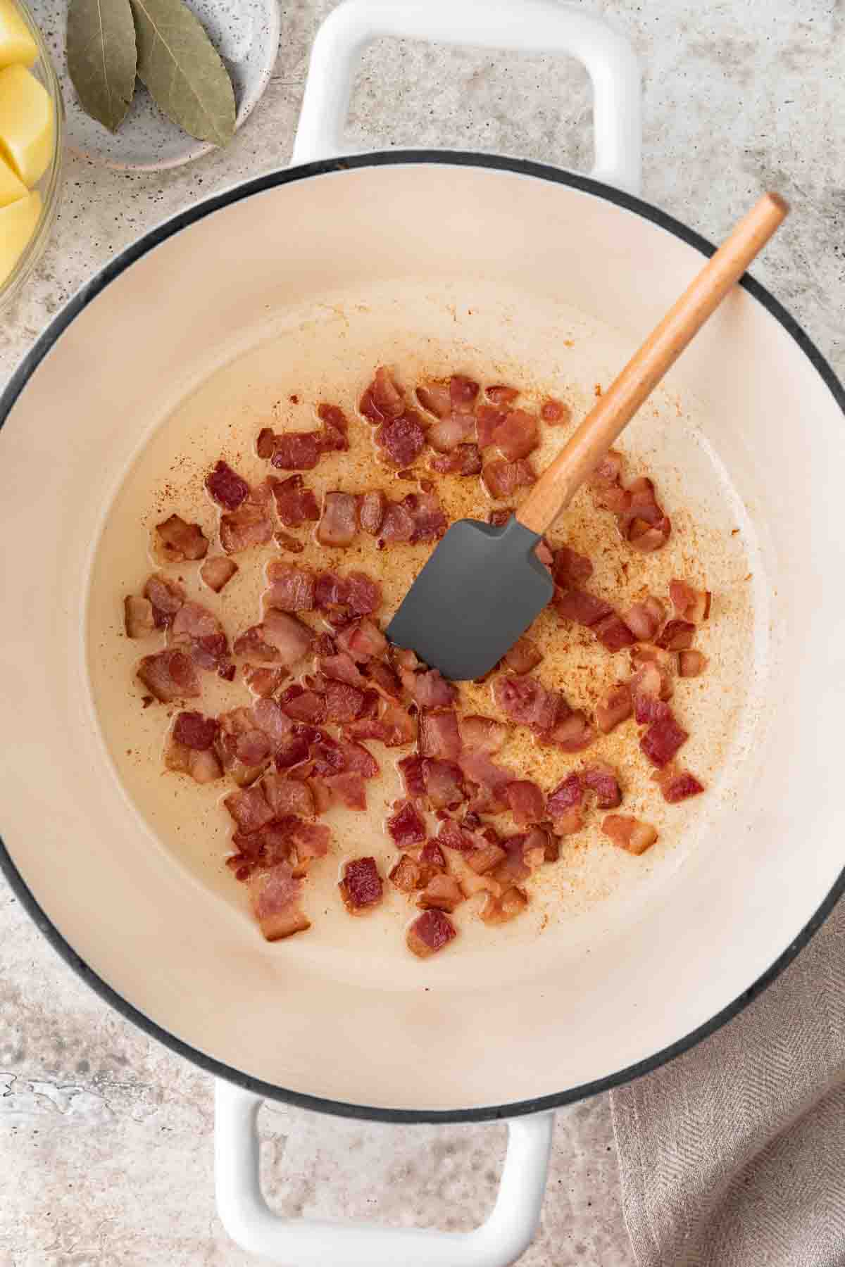 Cooking bacon in large pot