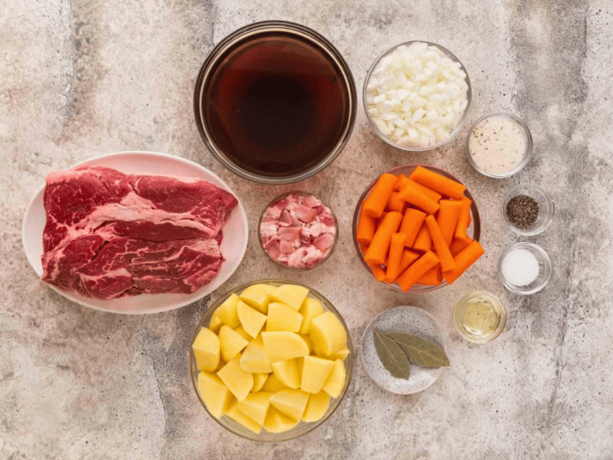 Pot Roast Ingredients in bowls