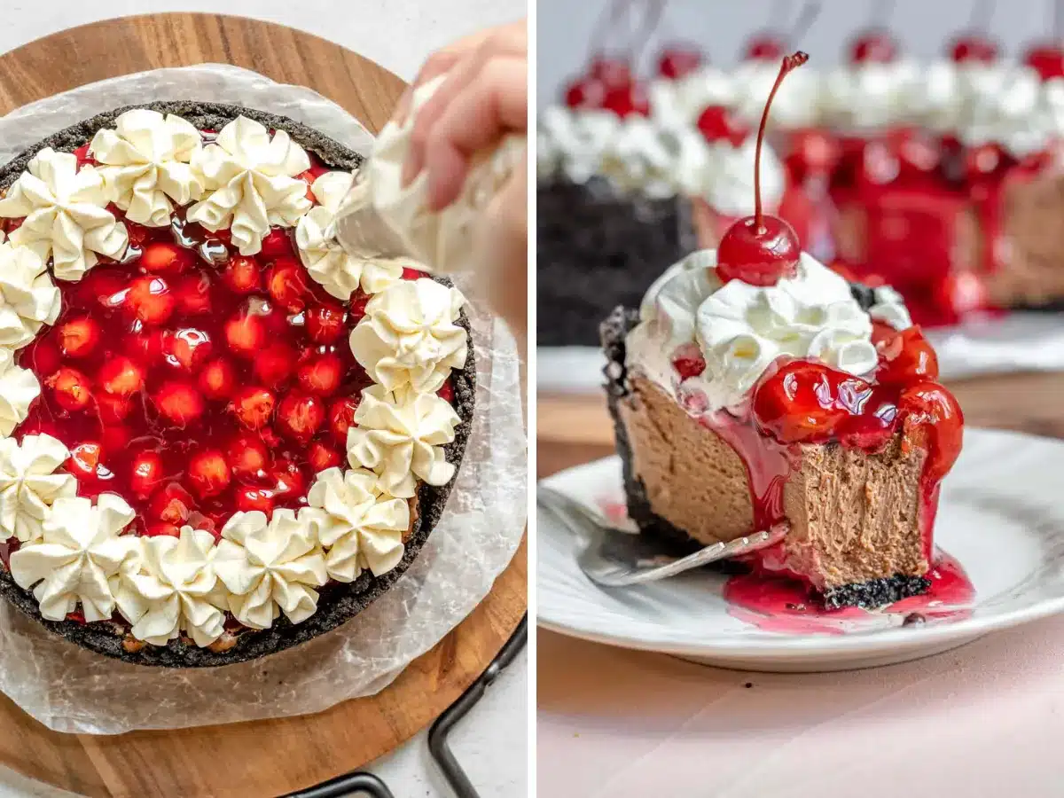 almost finished cheesecake and slice of cake collage 