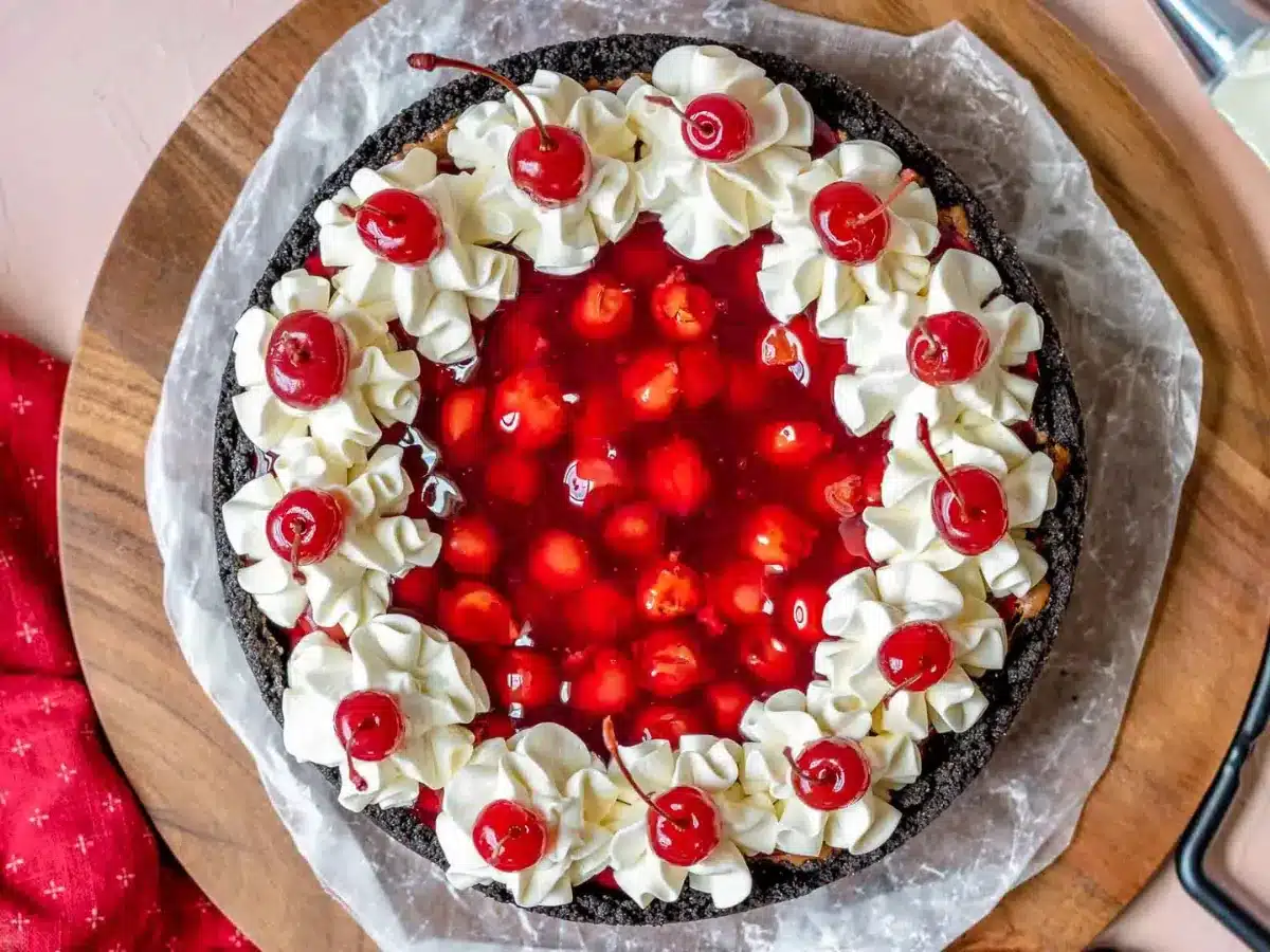 top down view of finished cake 