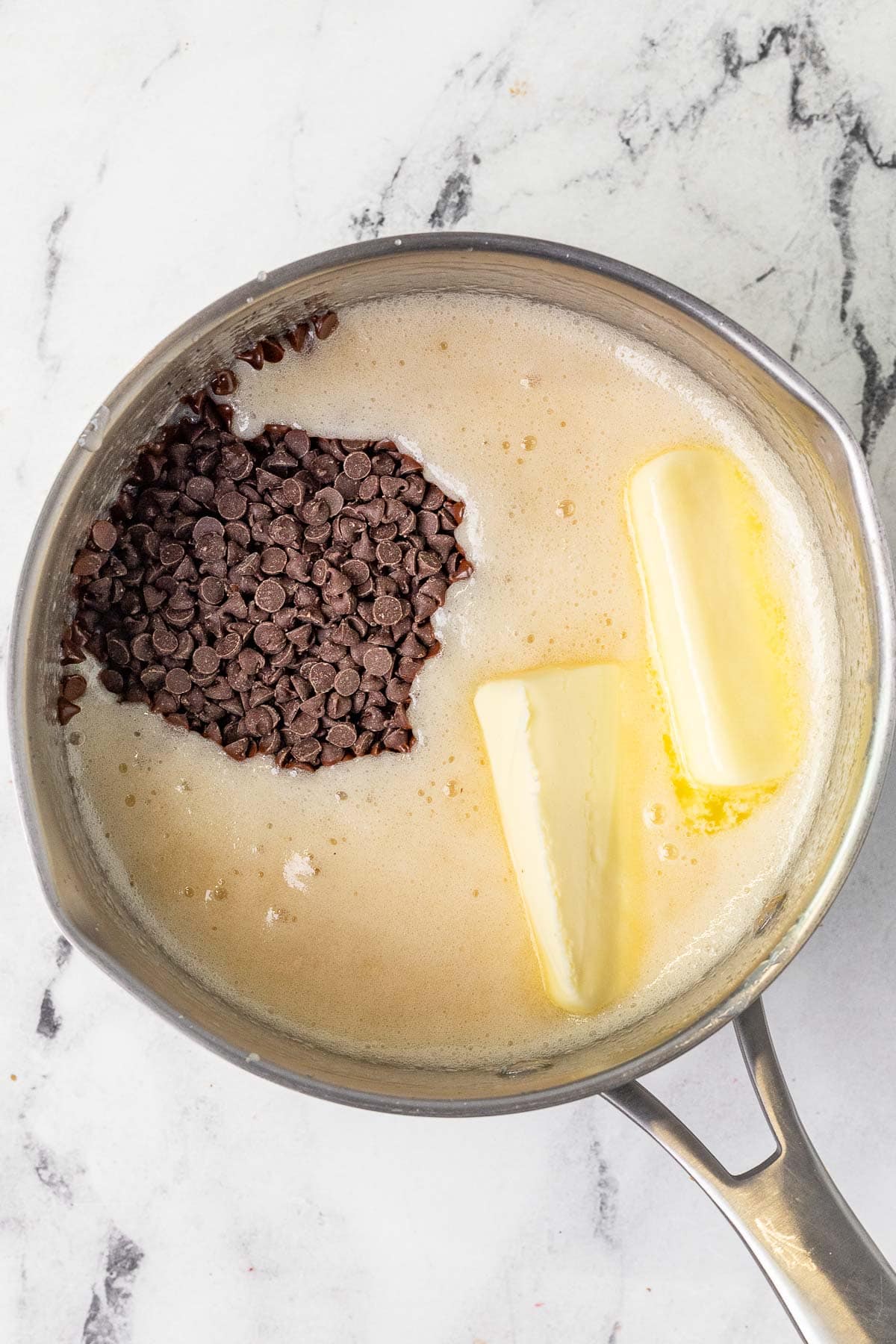 chocolate being added to pot