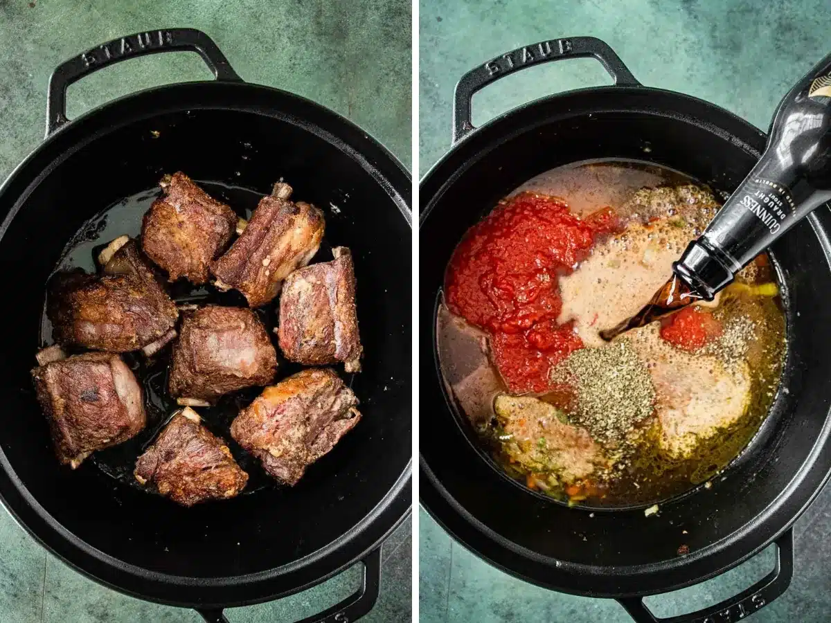 adding ingredients to dutch oven collage 