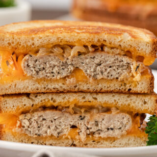 sliced and stacked grilled sandwich