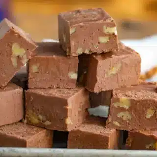 Small cut desserts stacked showing nuts inside