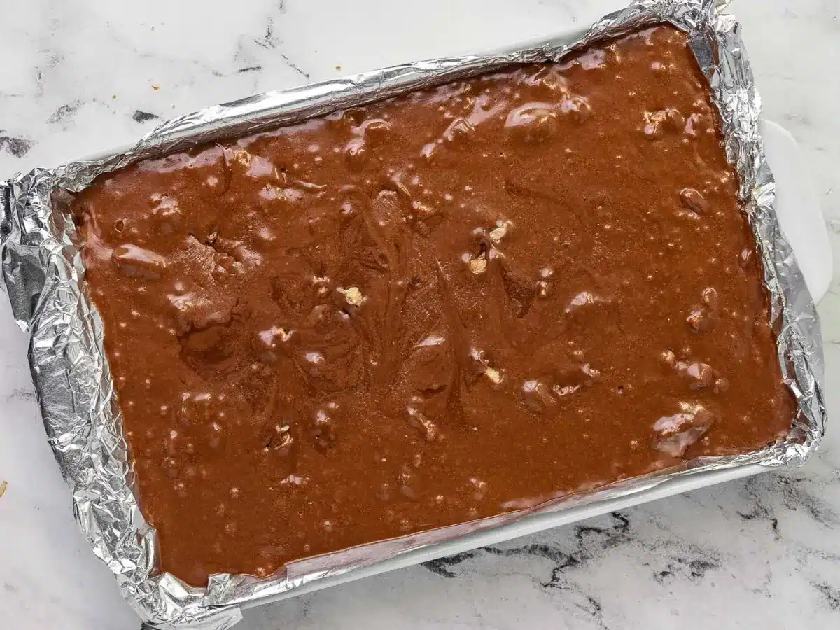 Batter poured into baking sheet