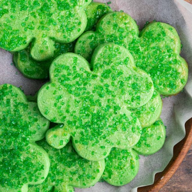 bowl of clover shaped cookies