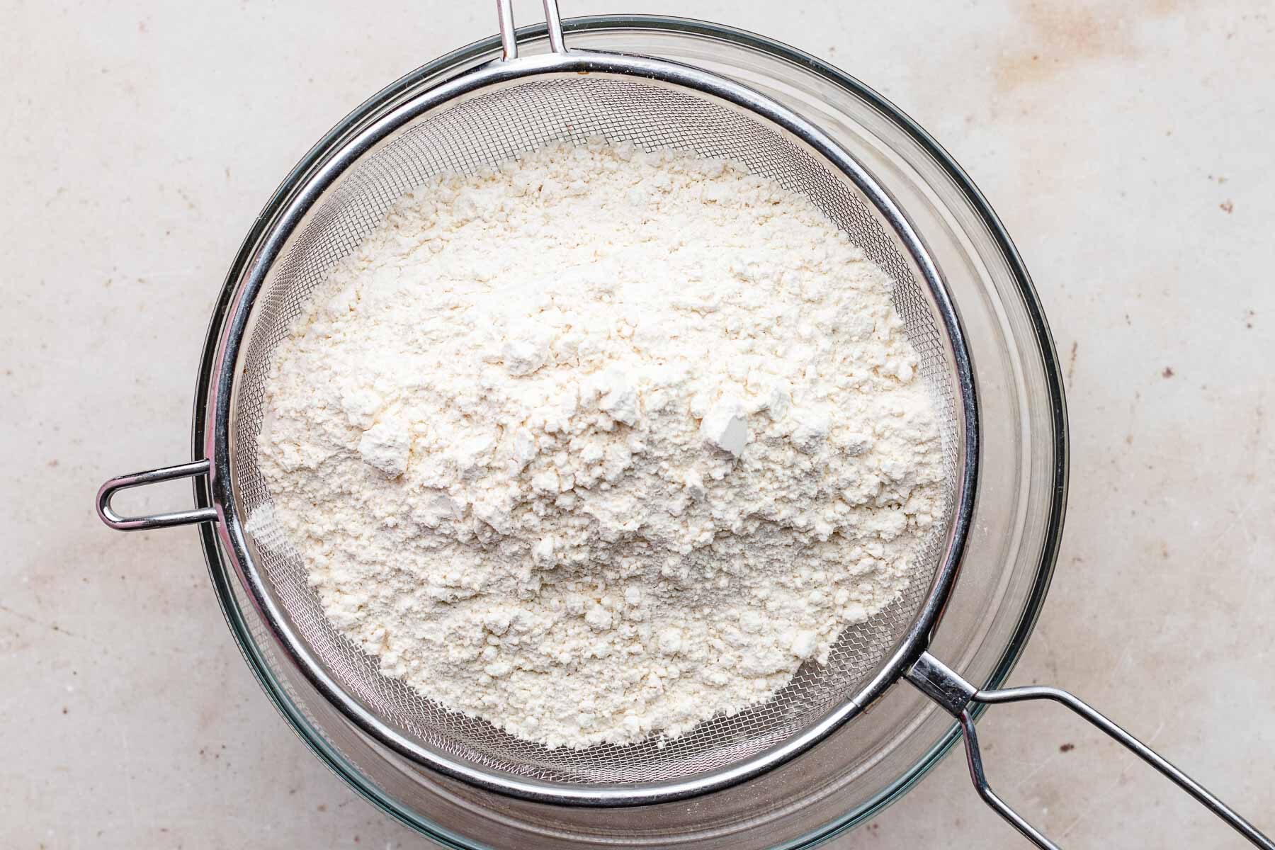 Sour Cream Pound Cake dry ingredients being sifted