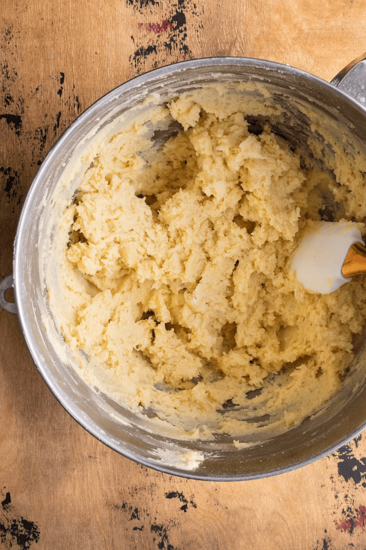 Cookie dough in a mixing bowl