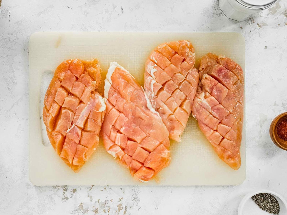 Scored chicken breasts