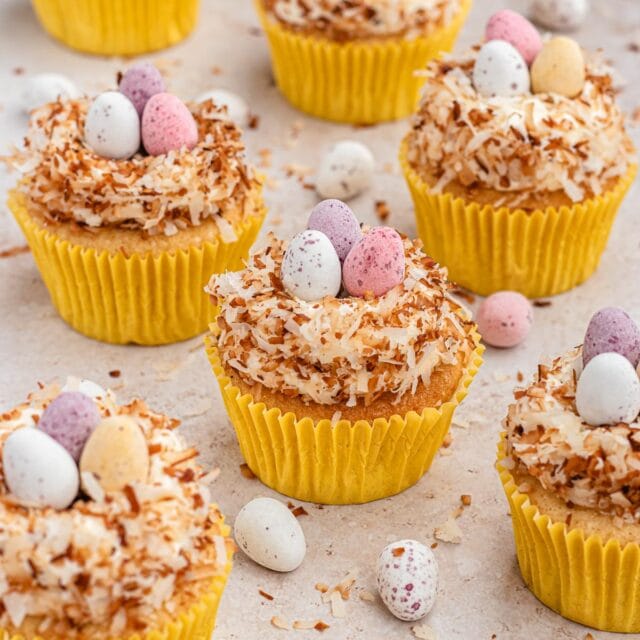 Easter Egg Nest Cupcakes ready to serve