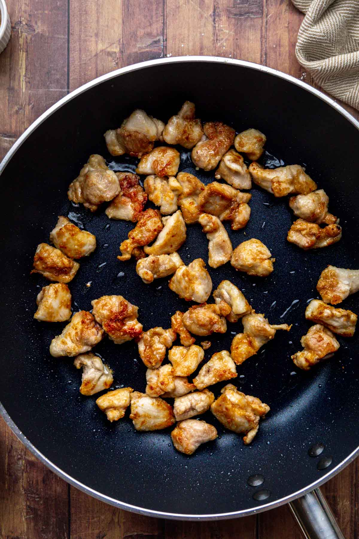 General Tso's Chicken Stir Fry cooked chicken in pan