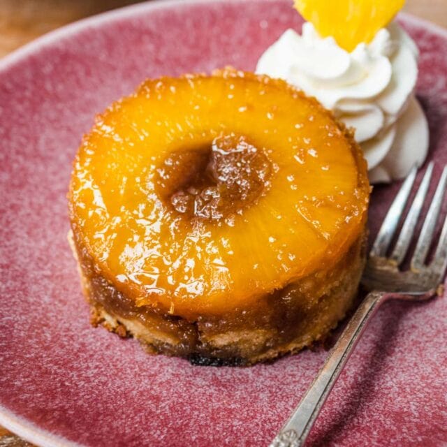 Pineapple Upside Down Cake slice on a plate