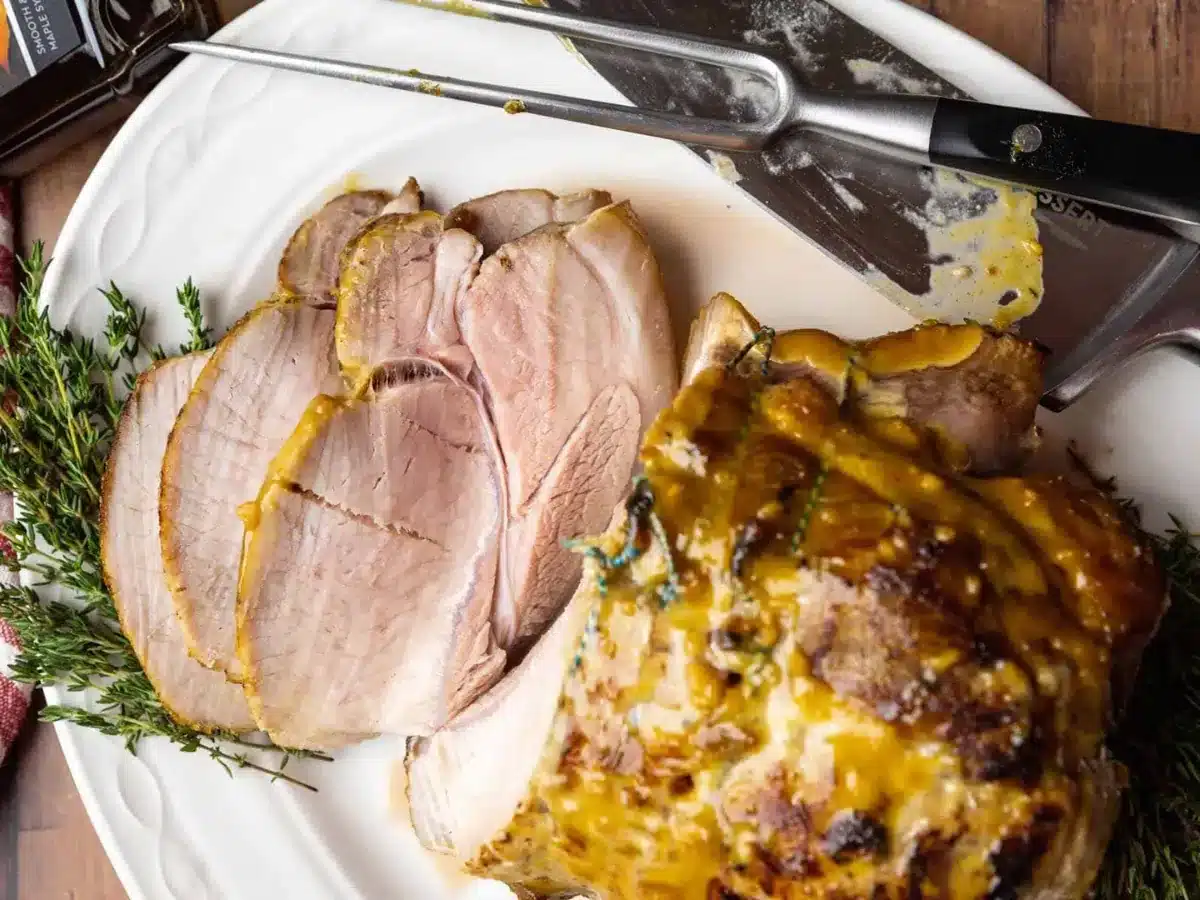 pork on a platter sliced