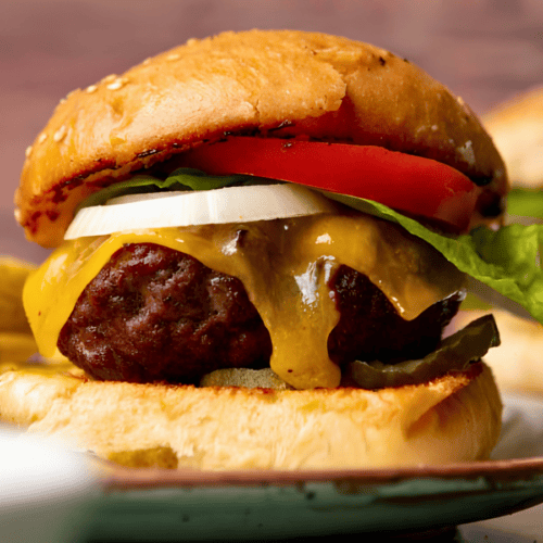 Burger with cheese, vegetables, and a bug
