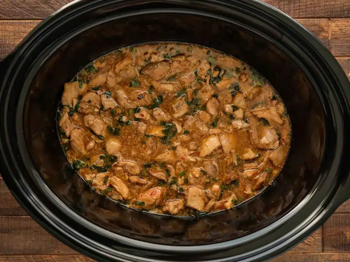 Cooked chicken in a slow cooker