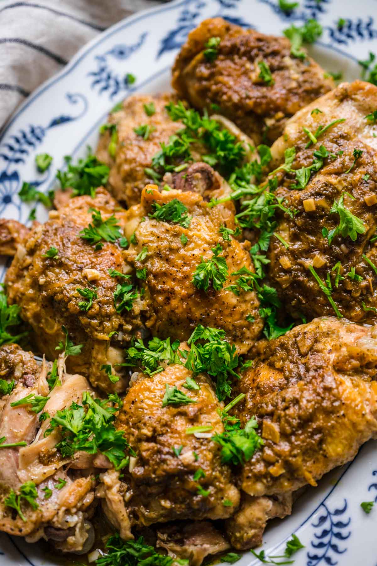 close up of chicken on platter