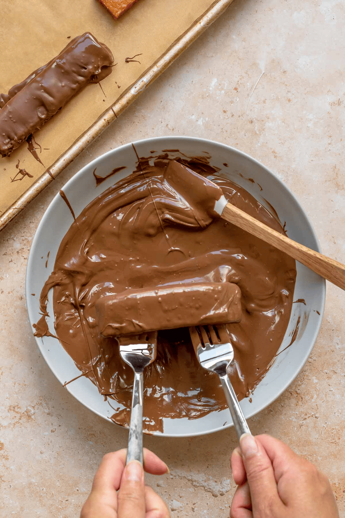 dipping candy filling in chocolate