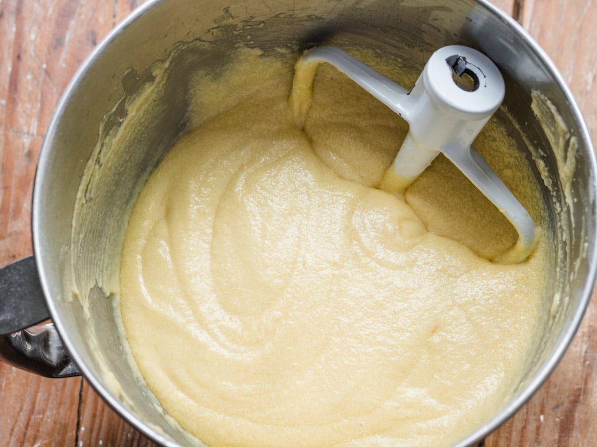 Hali’imaile’s Pineapple Upside Down Cake batter in mixing bowl