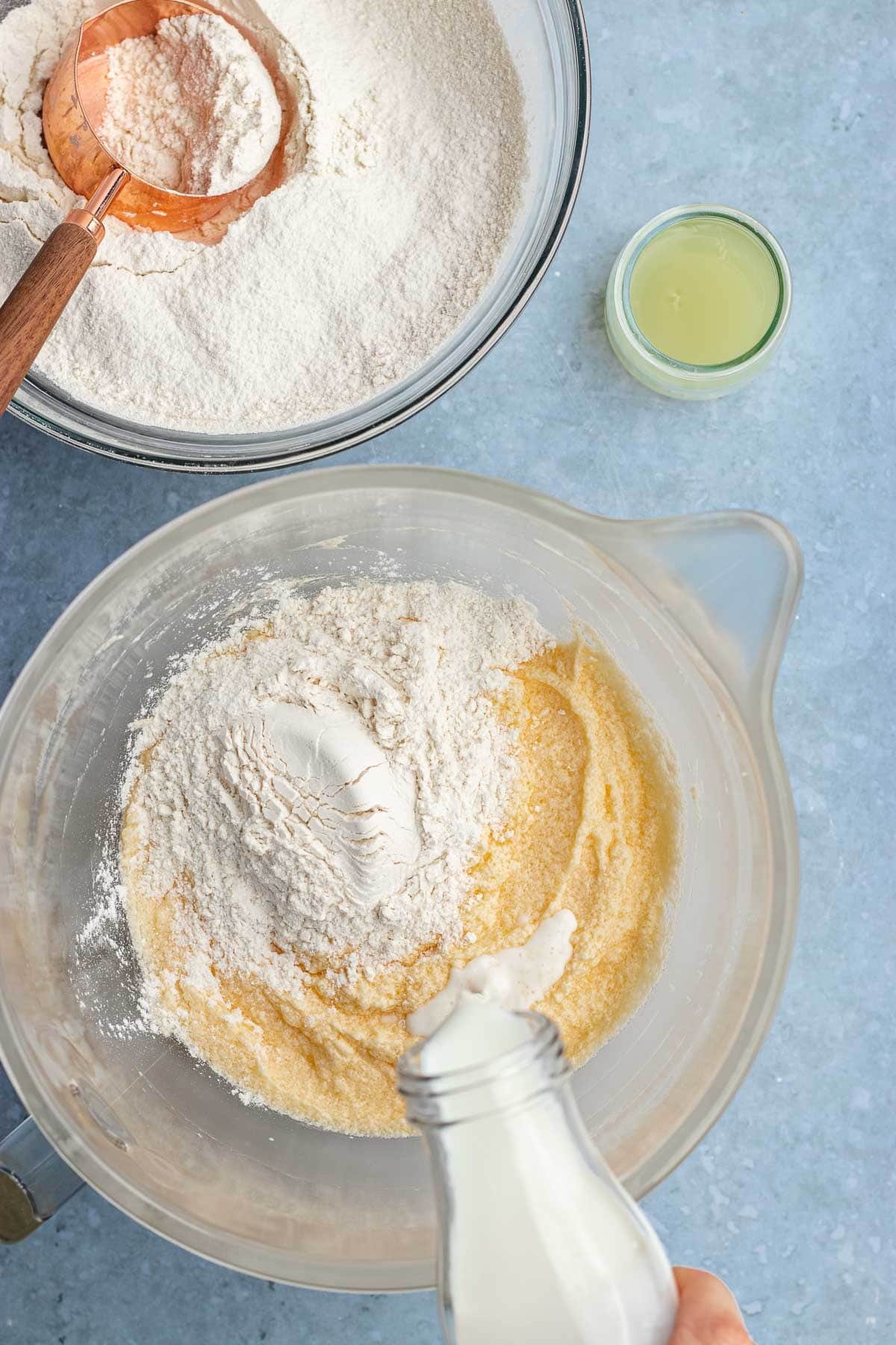 Key Lime Cupcakes adding milk and flour to cake batter