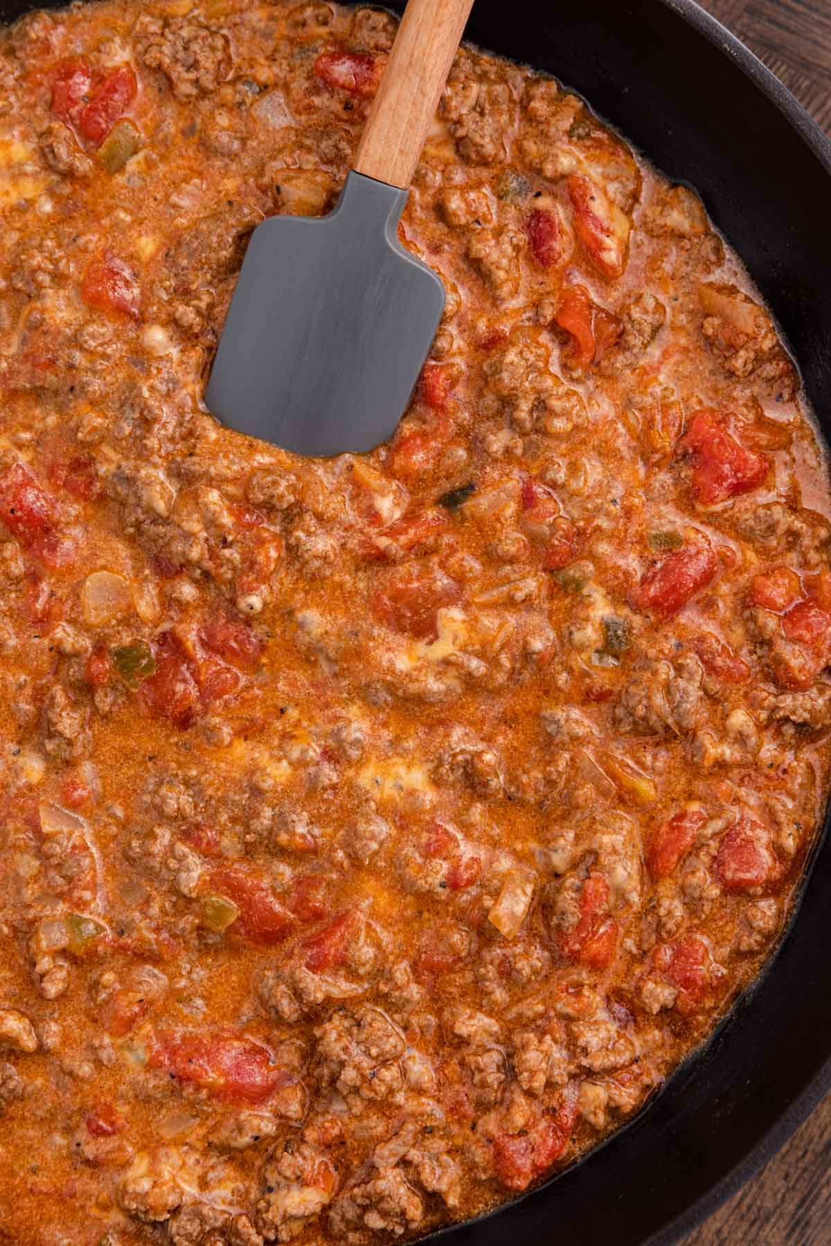 closeup of meat mixture in pan