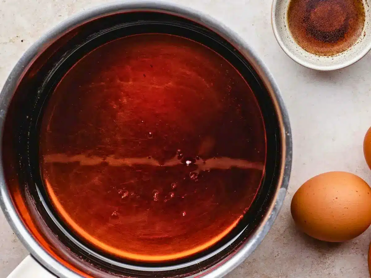 Caramel sauce in pan