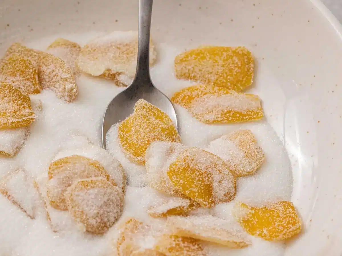 Spicy and dried ginger root tossed in sugar.