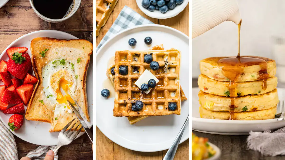 three image collage of breakfast foods