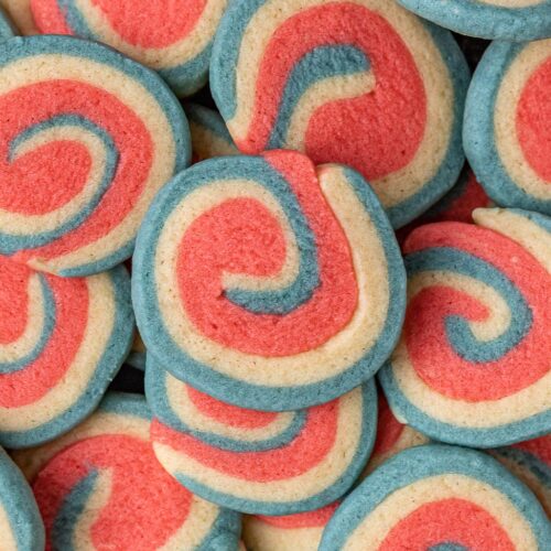 Close up view of 4th of July Pinwheel Cookies