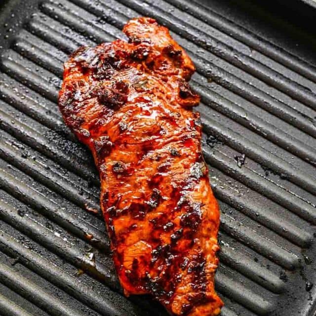 Grilled skirt steak with fajita marinade.