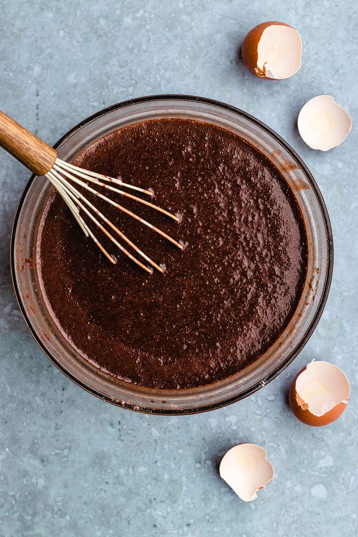 mixing the batter with a whisk 
