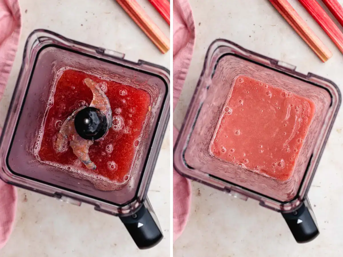 Collage of sauce in blender