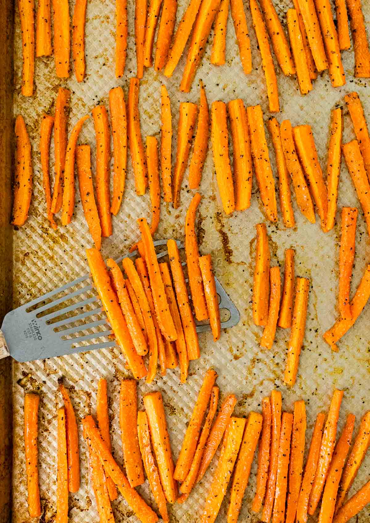 Roasted Carrot Fries, cooked on the baking sheet