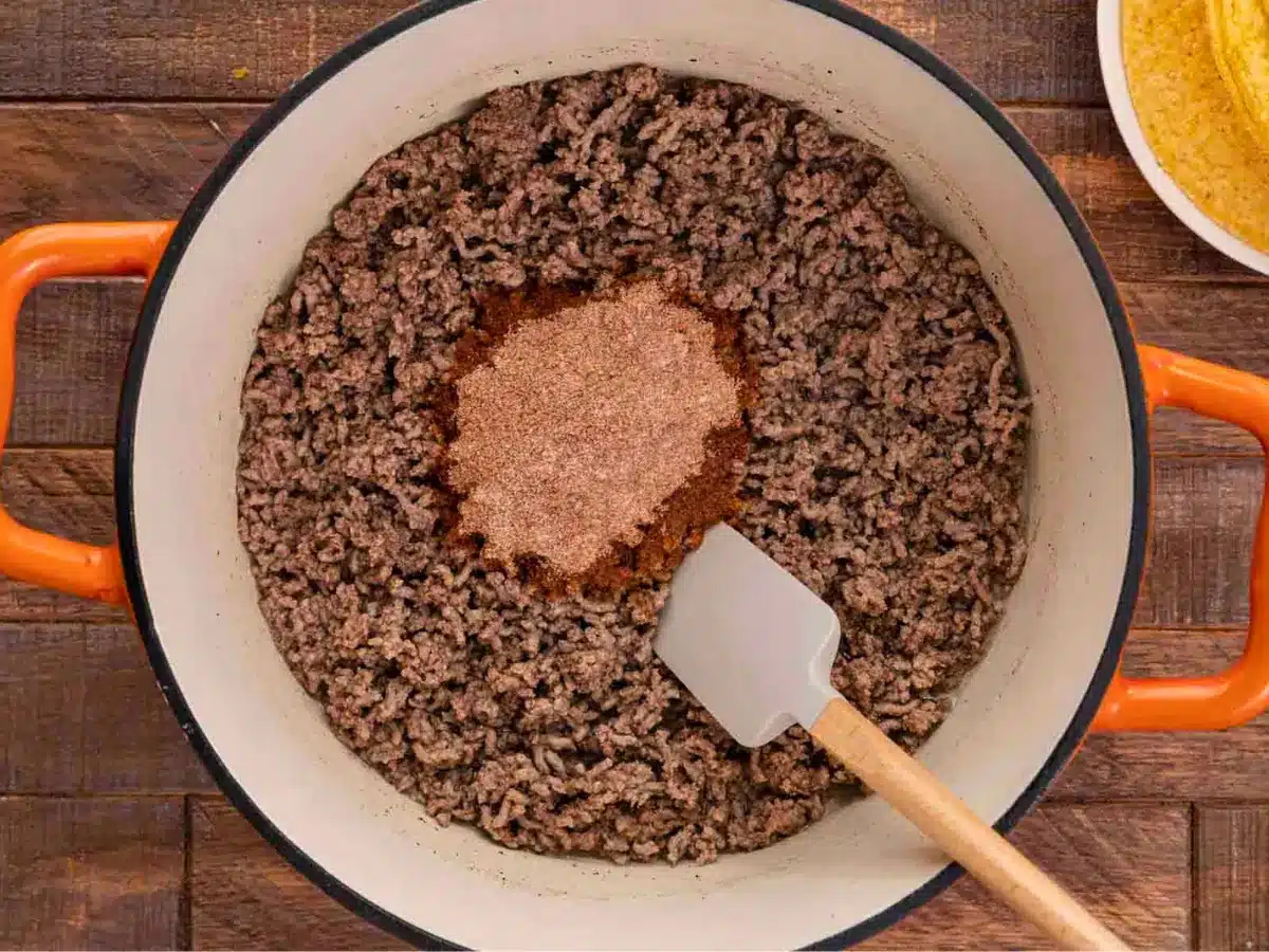 cooked hamburger meat with seasoning