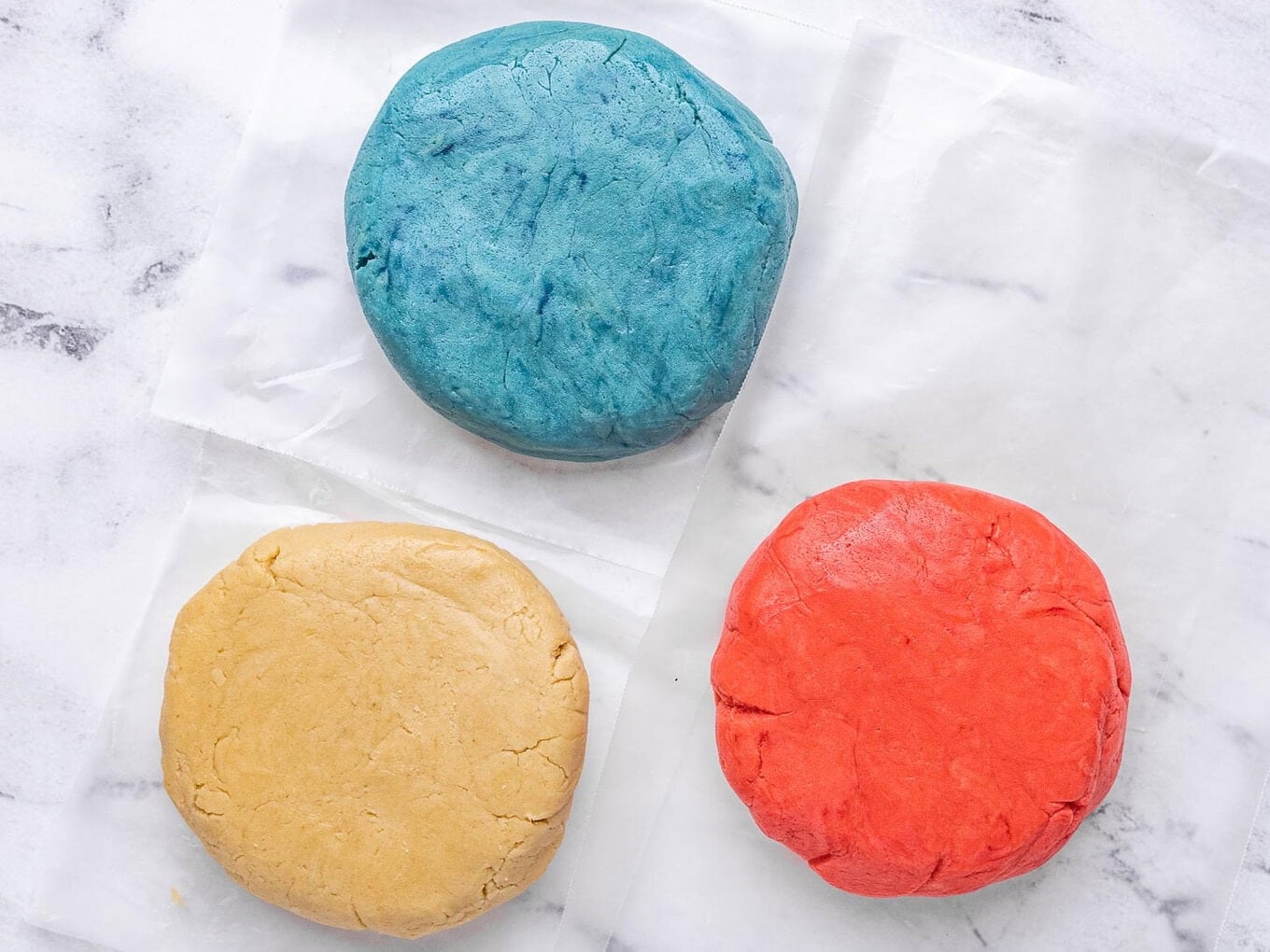 3 different colors of dough 