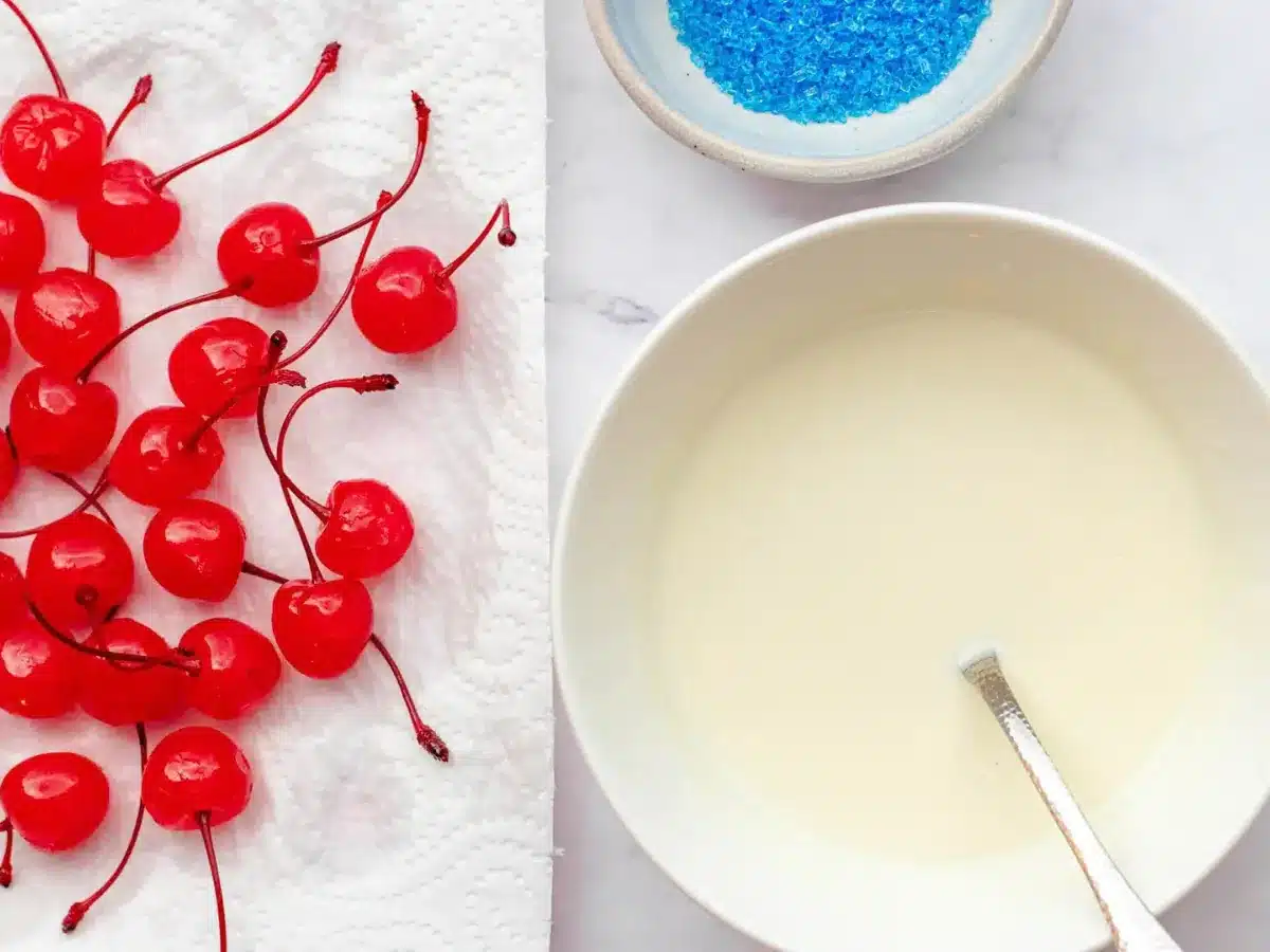 cherries, chocolate and sugar before making them 