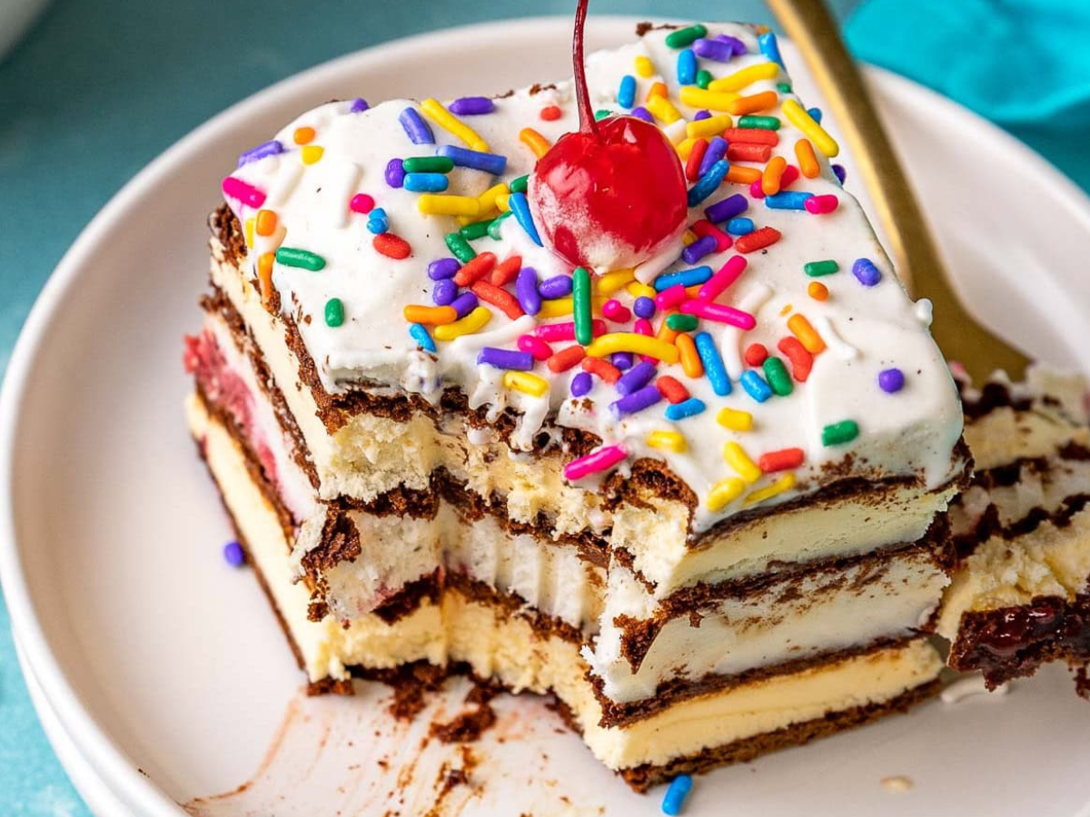 Top of cake with bite taken