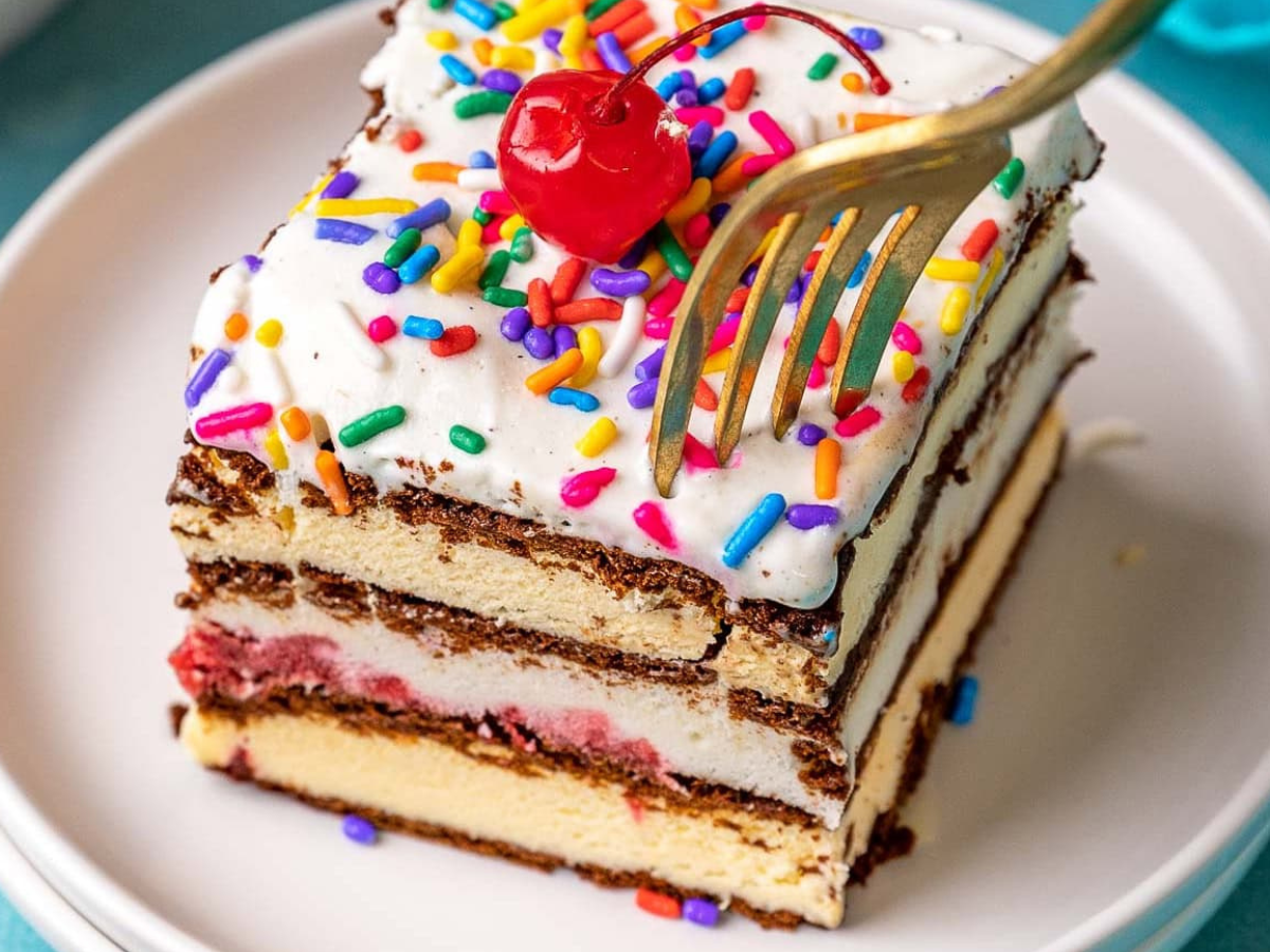 Cake with cherry and fork