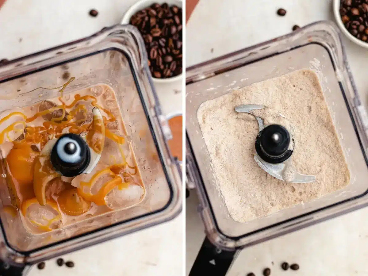 blending up drink in mixer collage 