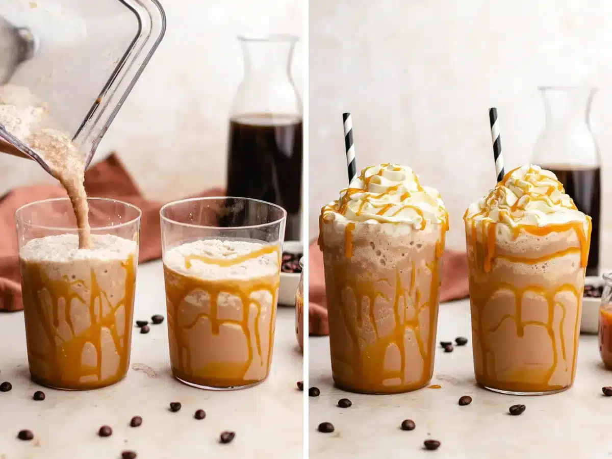 pouring drinks and finished drinks collage 