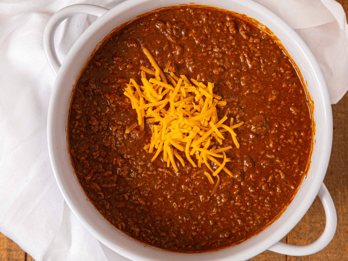 Chili in a dutch oven pot