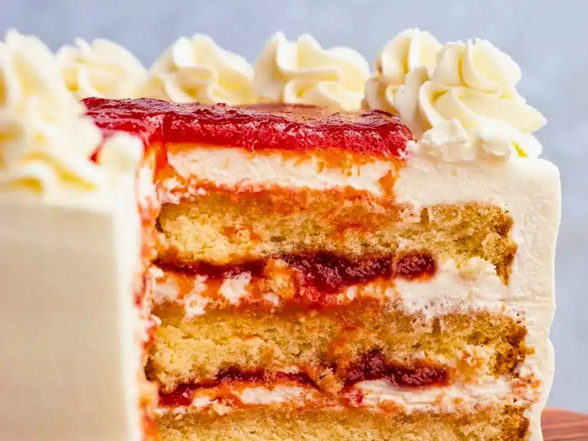 Layer cake with slice taken out