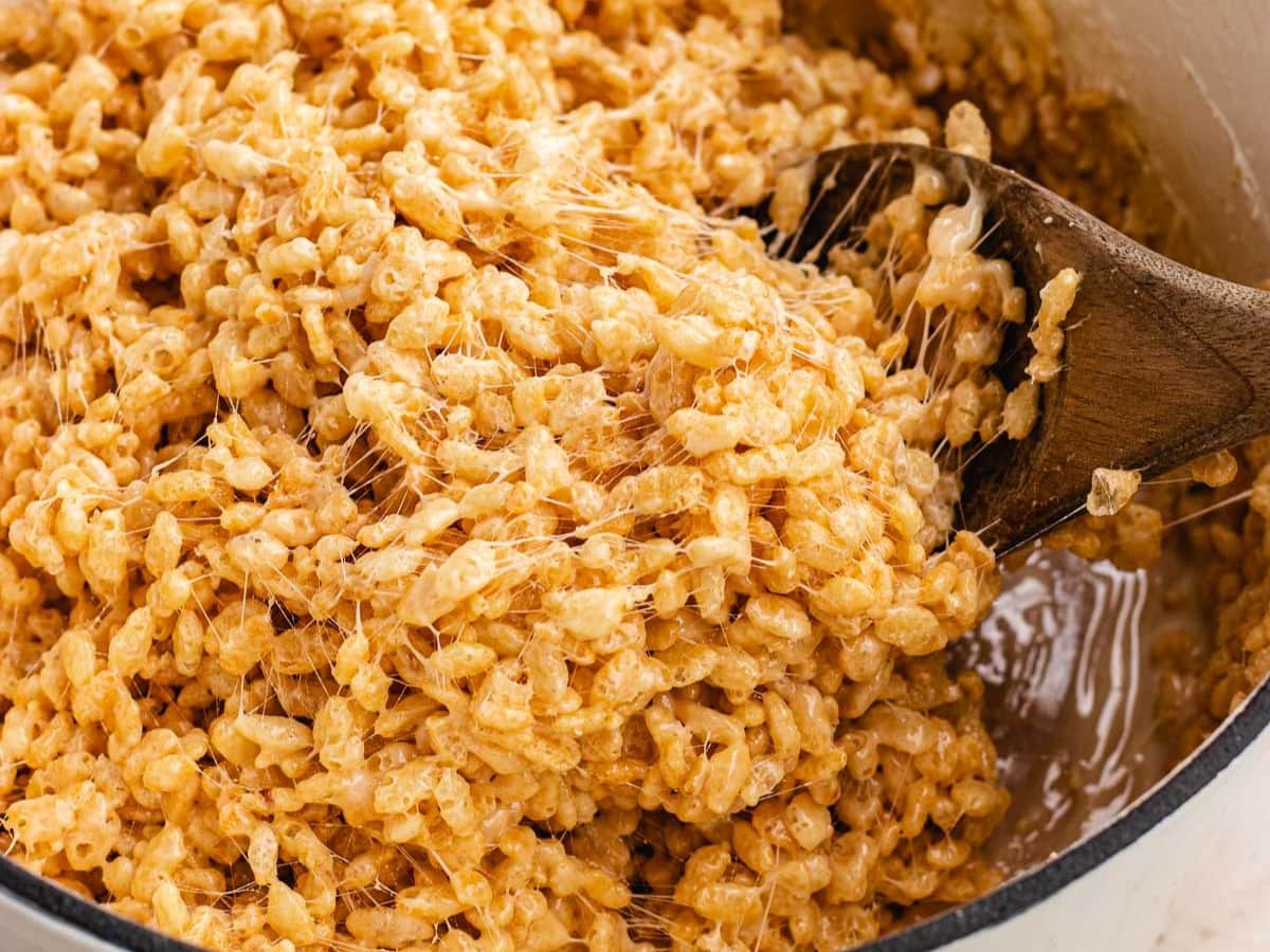 Mixing rice cereal and butter