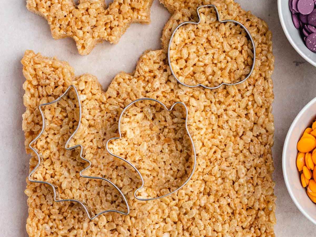 Cookie cutters cutting the rice Krispie Treats