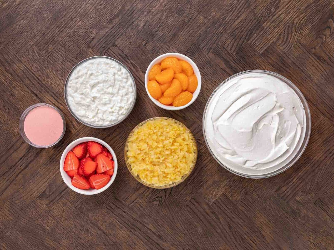 Dessert ingredients in bowls 