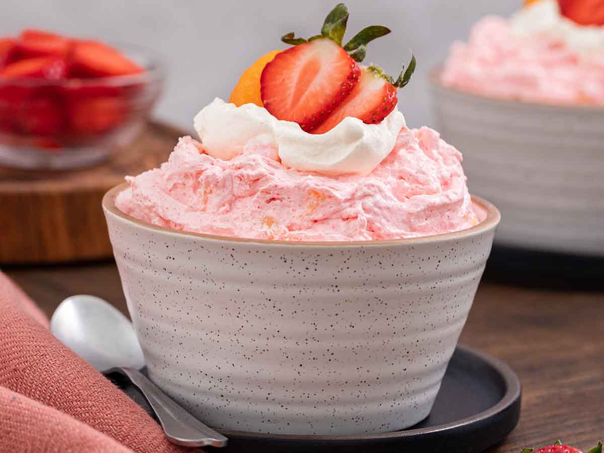 Bowl of dessert with fruit toppings 