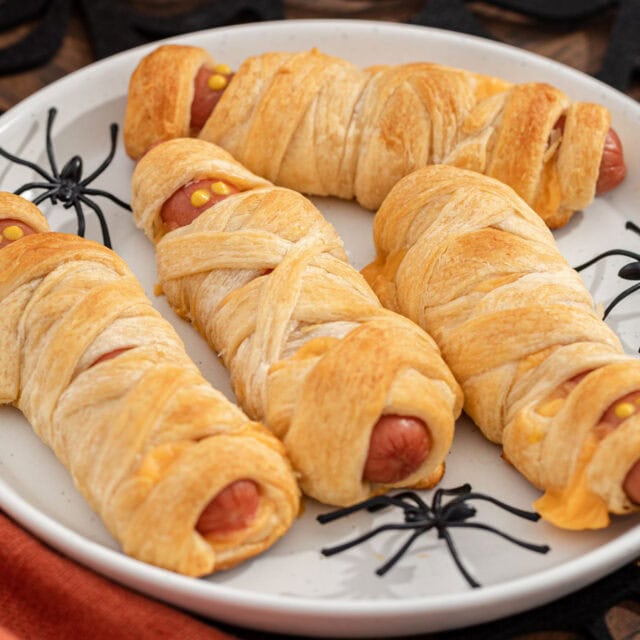 Wrapped hot dogs on serving plate 4x3