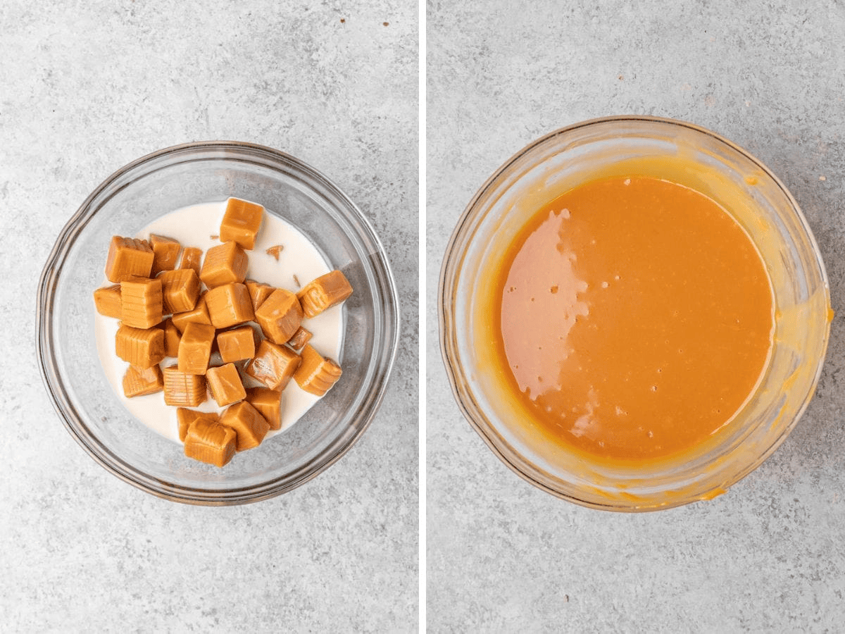 before and after photos of melting caramel sauce