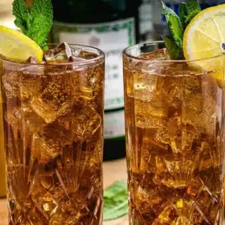 two drinks with lemons in glasses