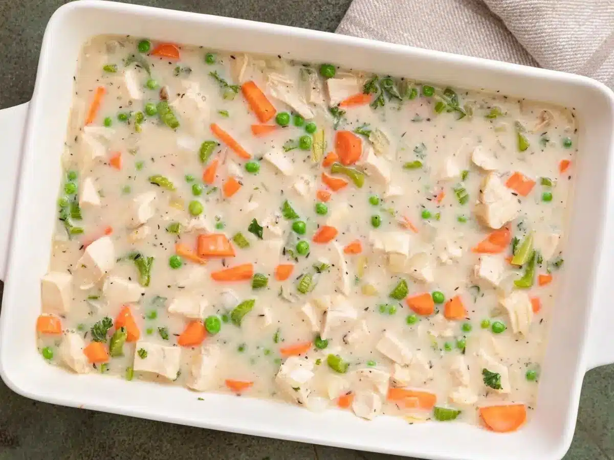 mixed ingredients in baking dish
