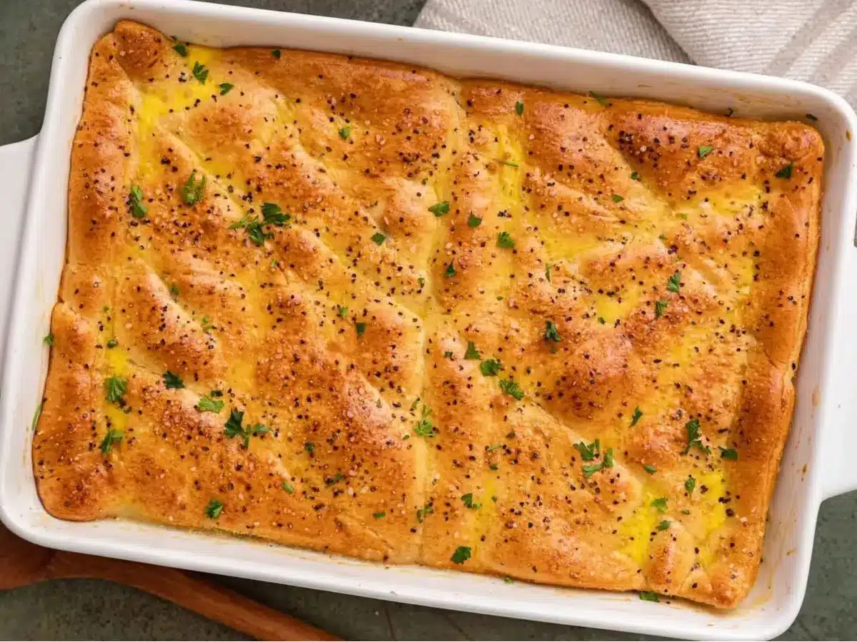 cooked casserole with seasonings on top